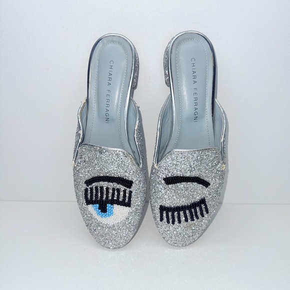 Chiara Ferragni beaded flirting eyes glitter mule 37 EU - Picture 5 of 8